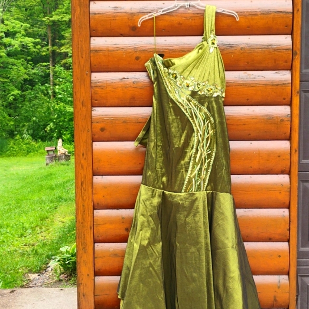 Special Occasion Dress One Shoulder 🫒 OLIVE/LIME Green Sz XXL